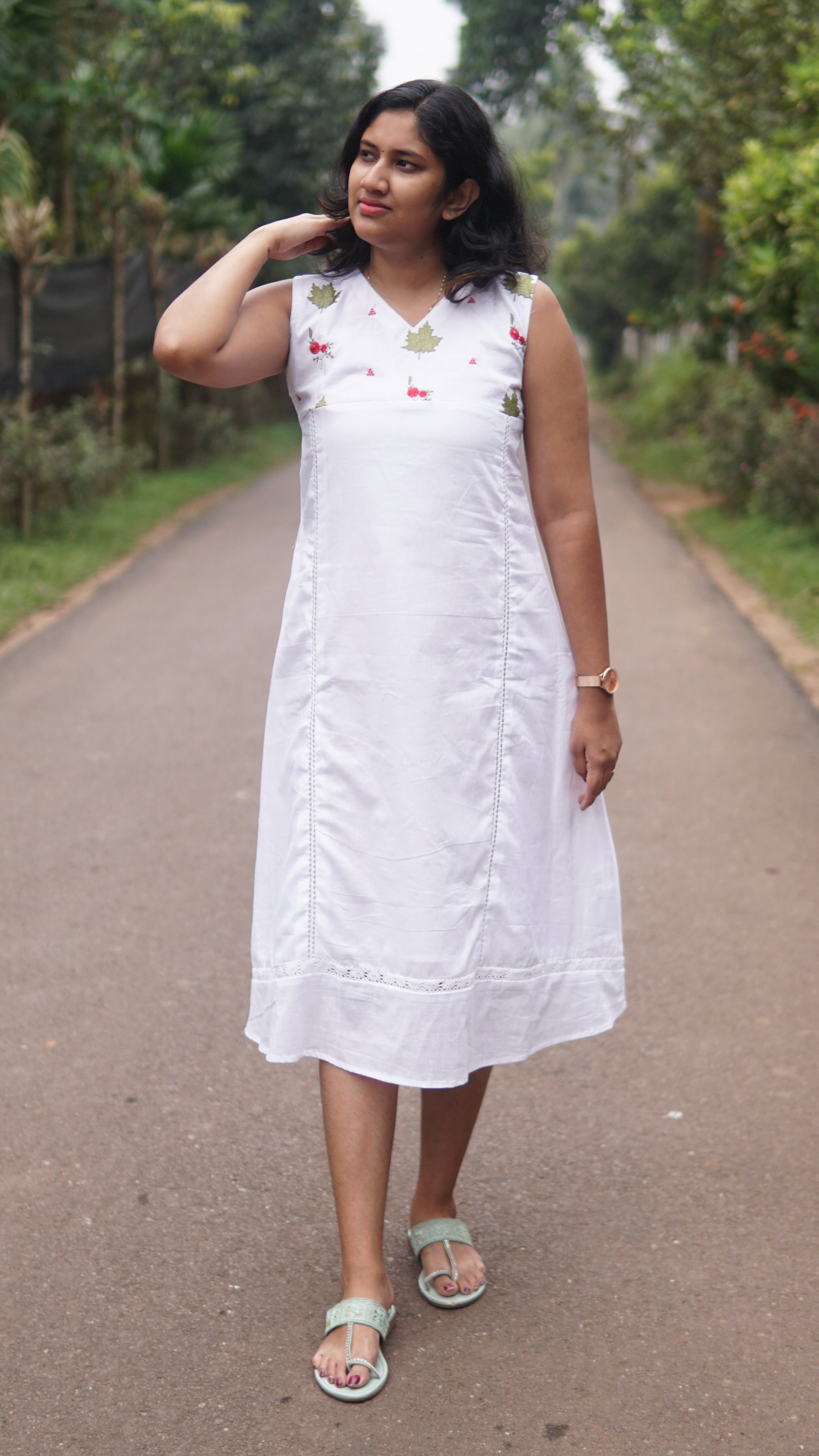 Mul Cotton Christmas Pattern A-Line Dress With Lining.