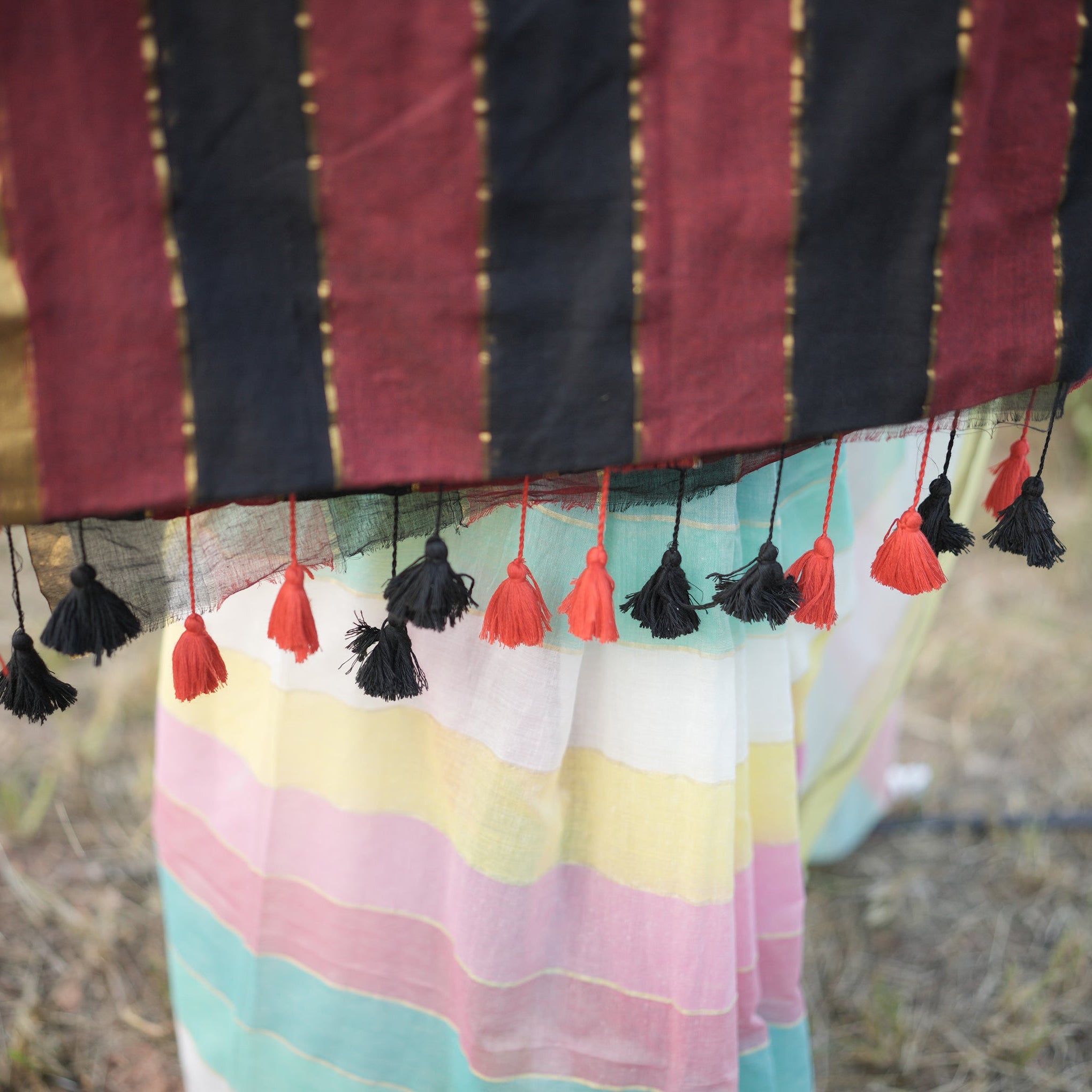 Mul Mul Cotton Saree in Black and Maroon