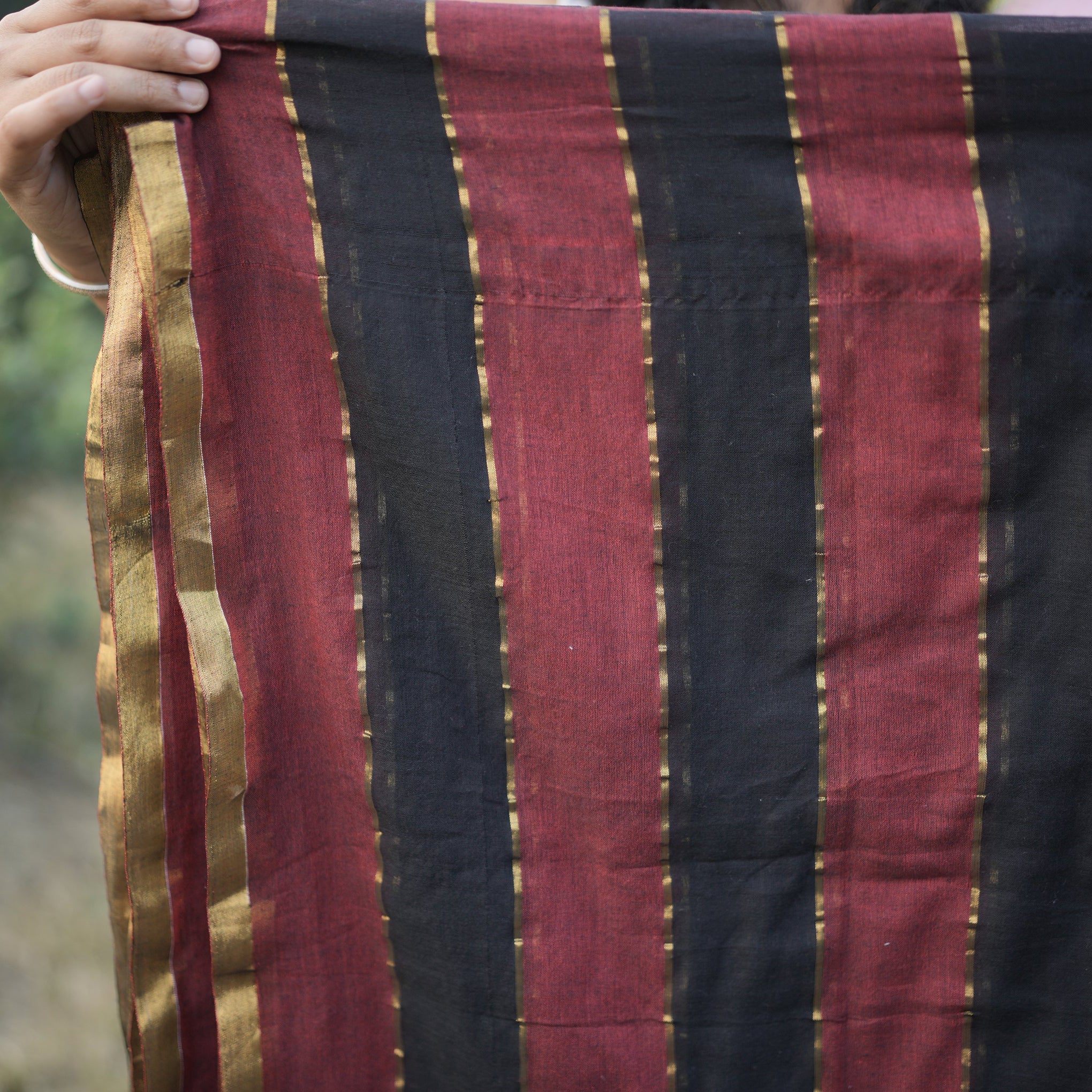 Mul Mul Cotton Saree in Black and Maroon