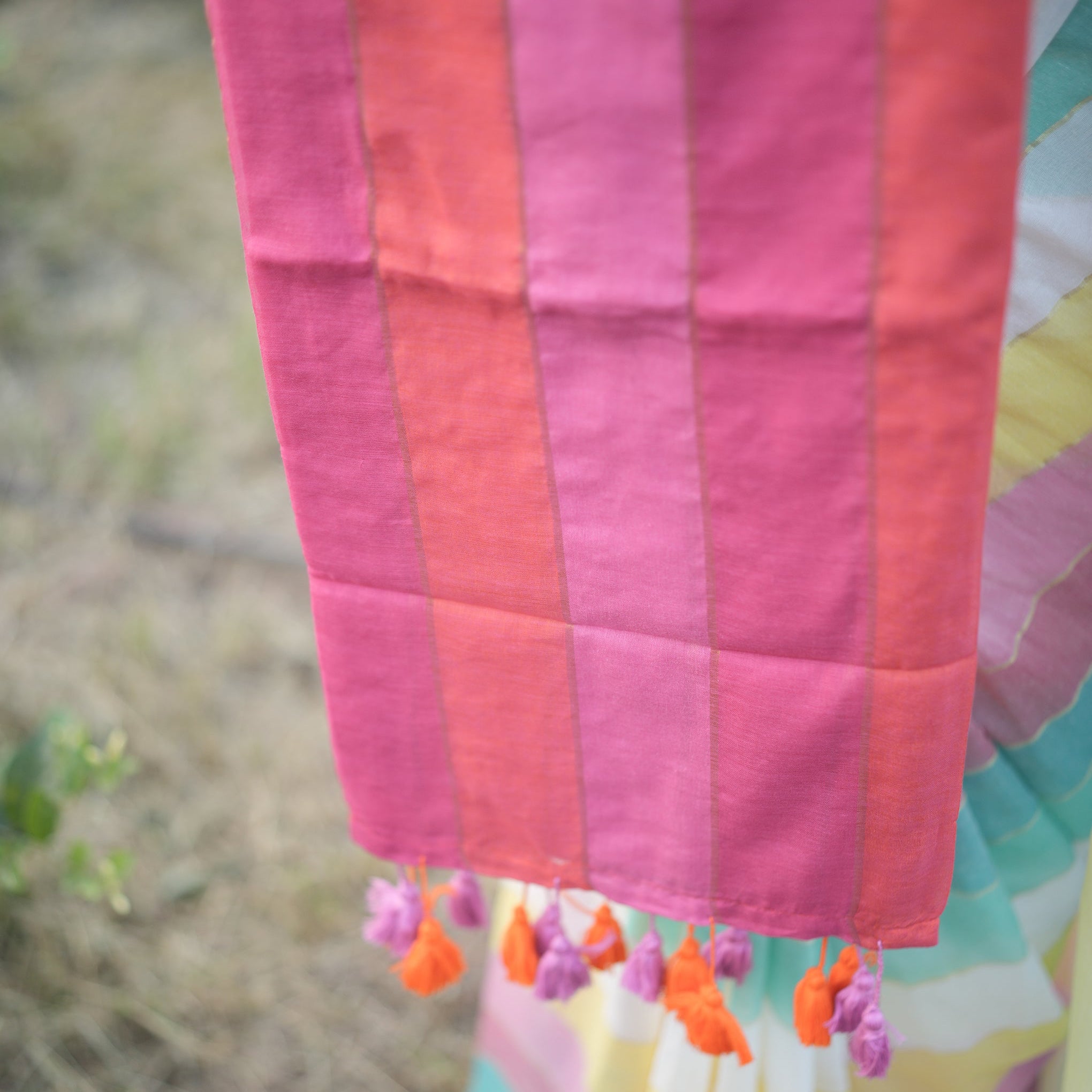 MulMul Cotton Saree With vibrant pink and orange shades