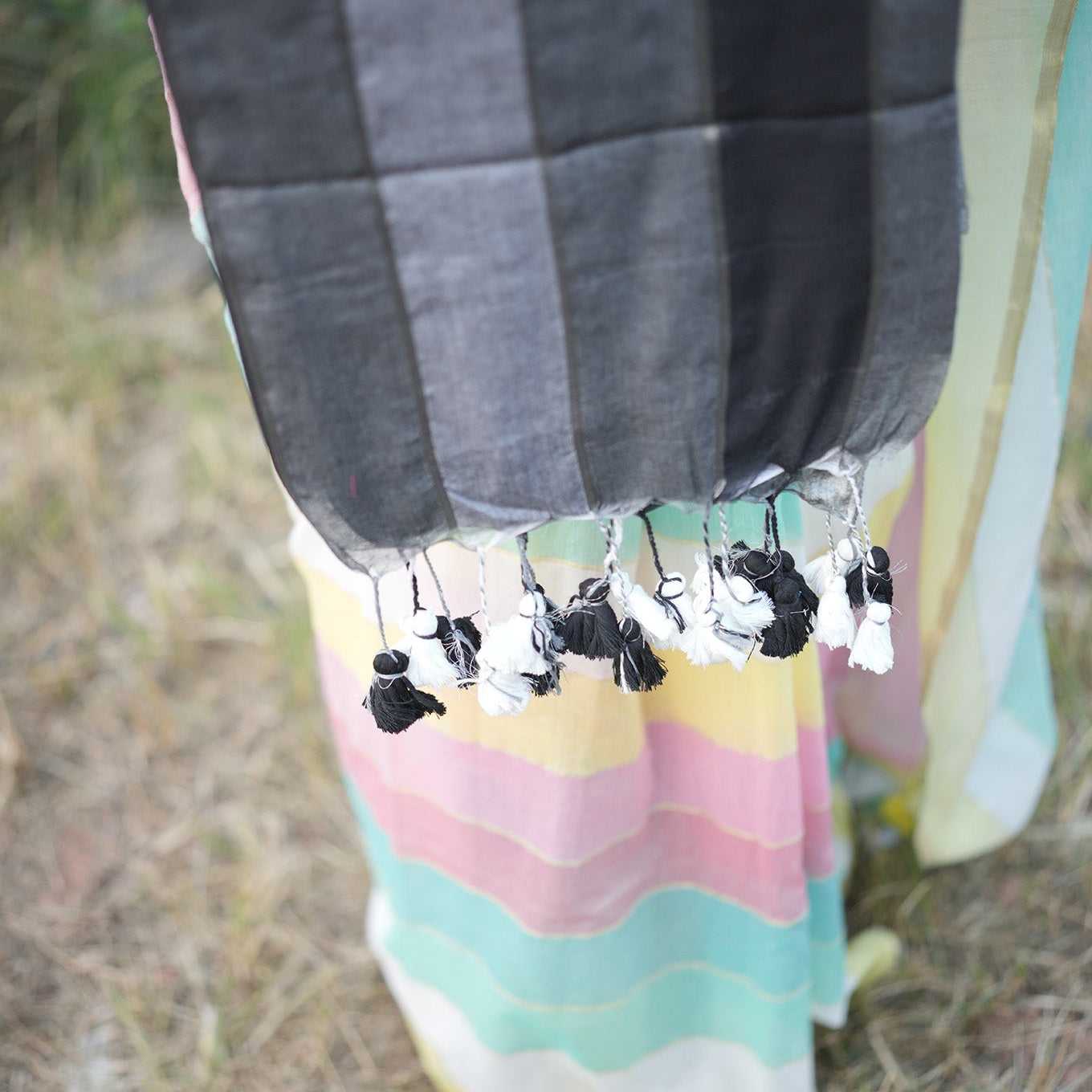 Mul mul cotton saree with elegant black and grey shades.