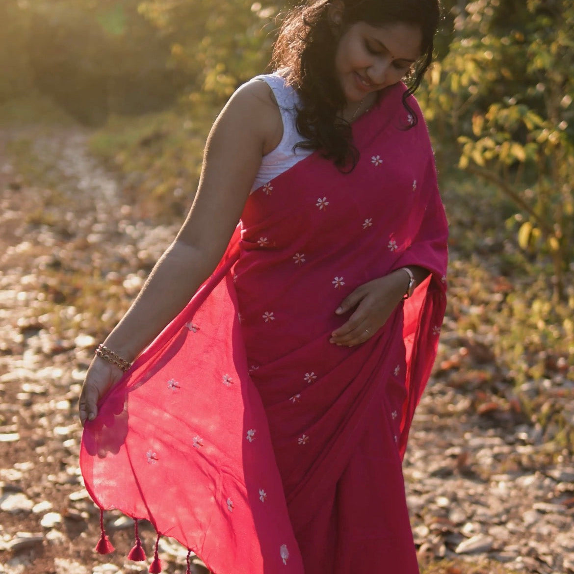 Pink Khadi Cotton Saree