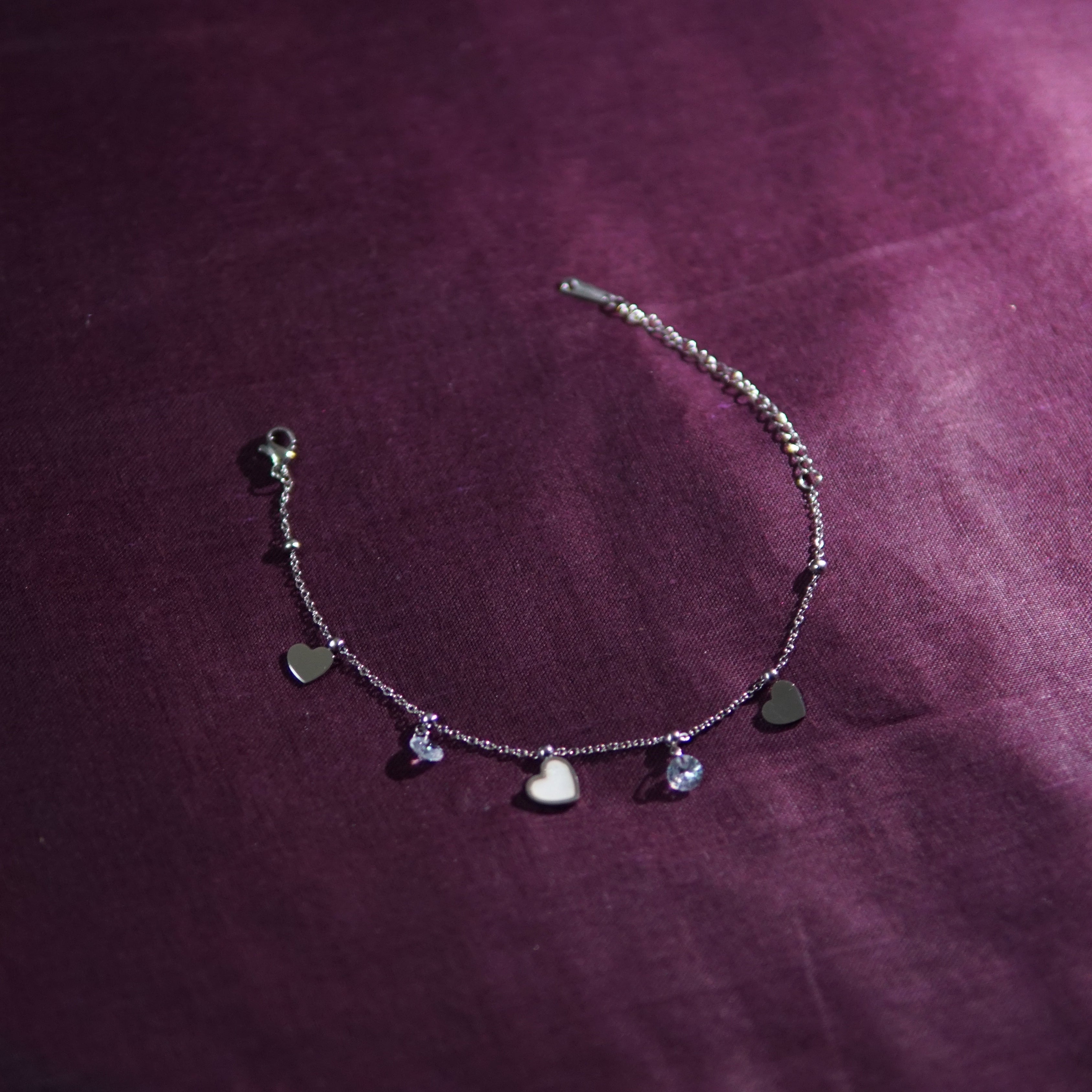 Stainless Steel White Resin Heart Charm Bracelet