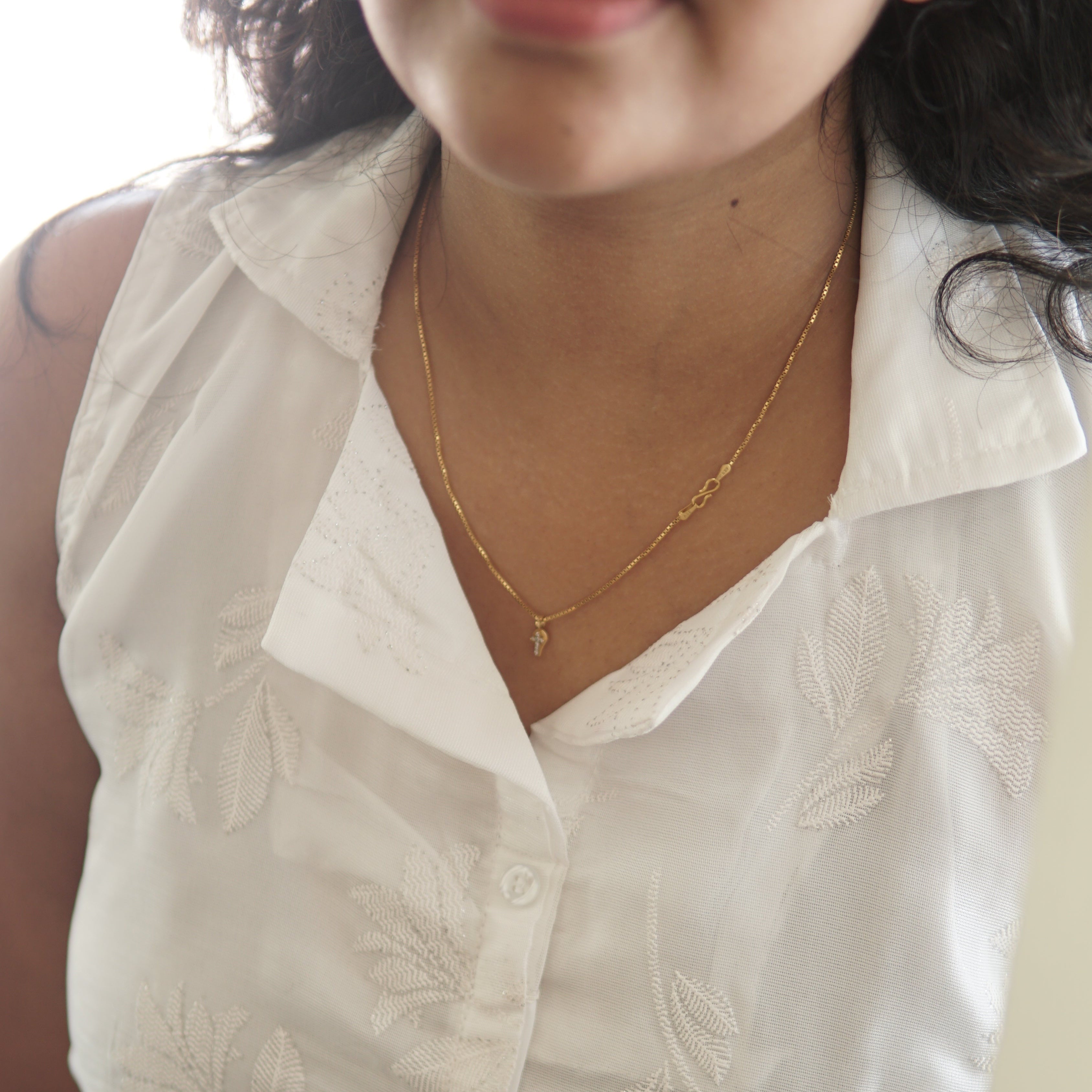 Shimmering White A-Line Dress with Shirt Pattern.