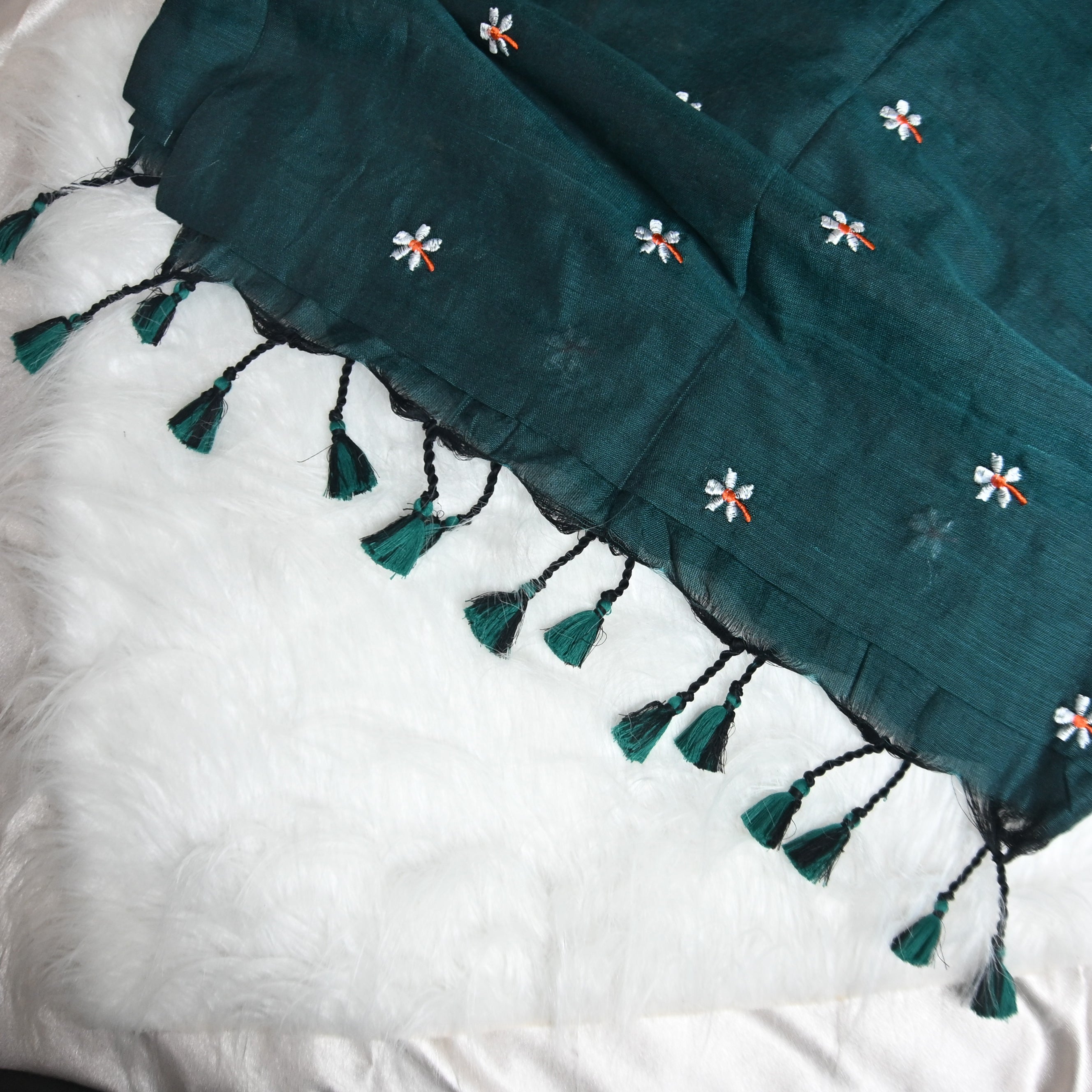Teal and Black Khadi Cotton Saree