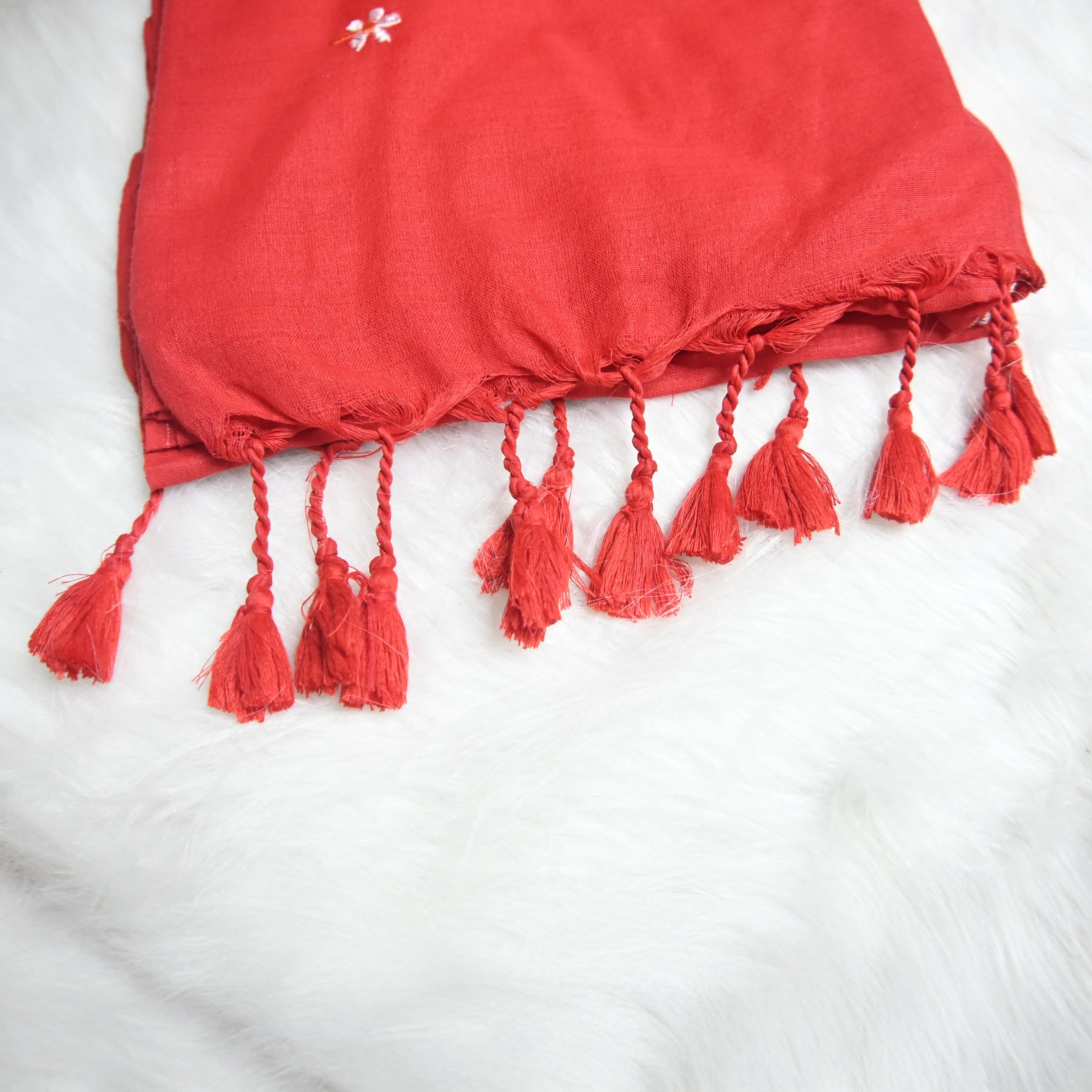 Red Khadi Cotton Saree.