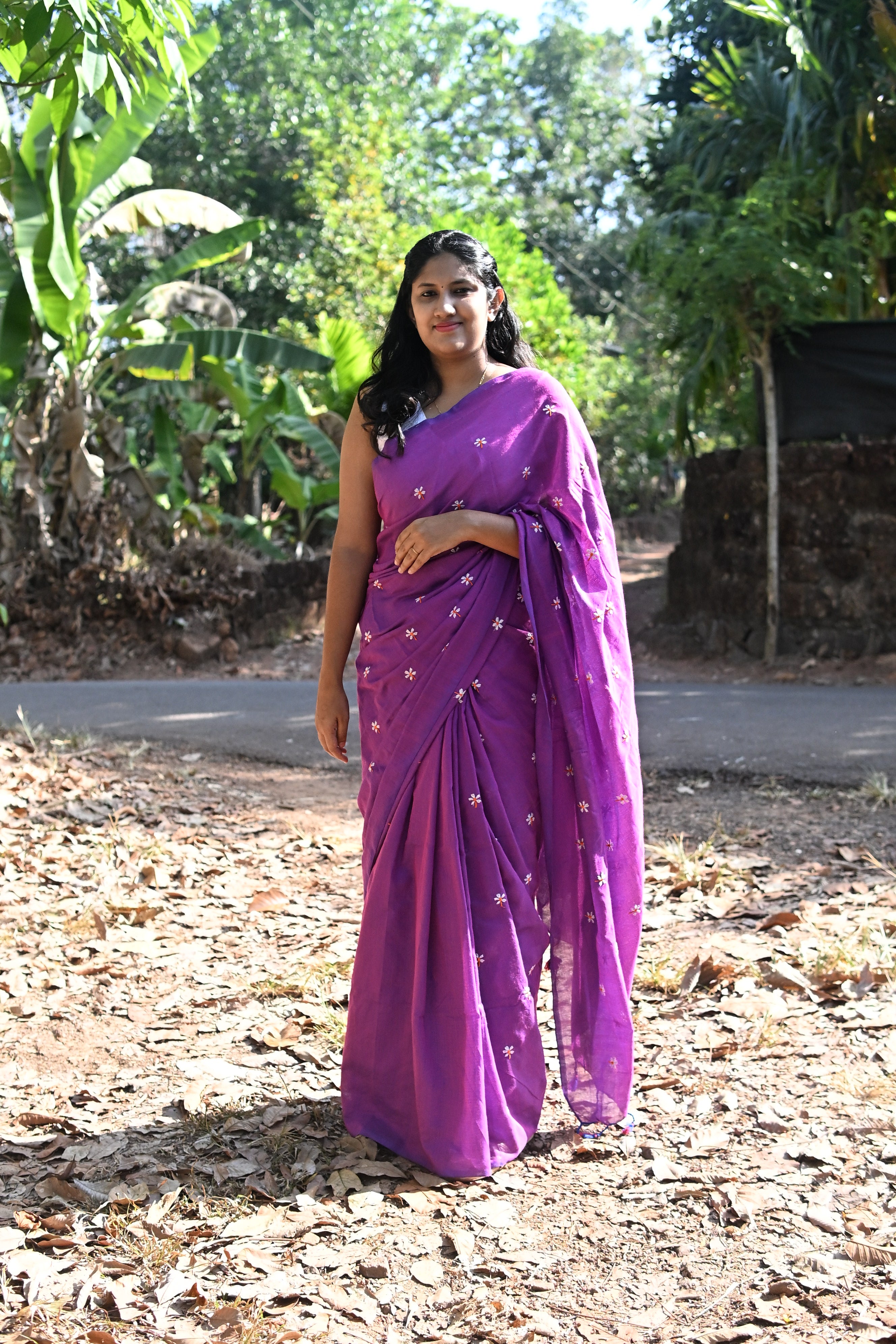 Purple Khadi Cotton Saree.