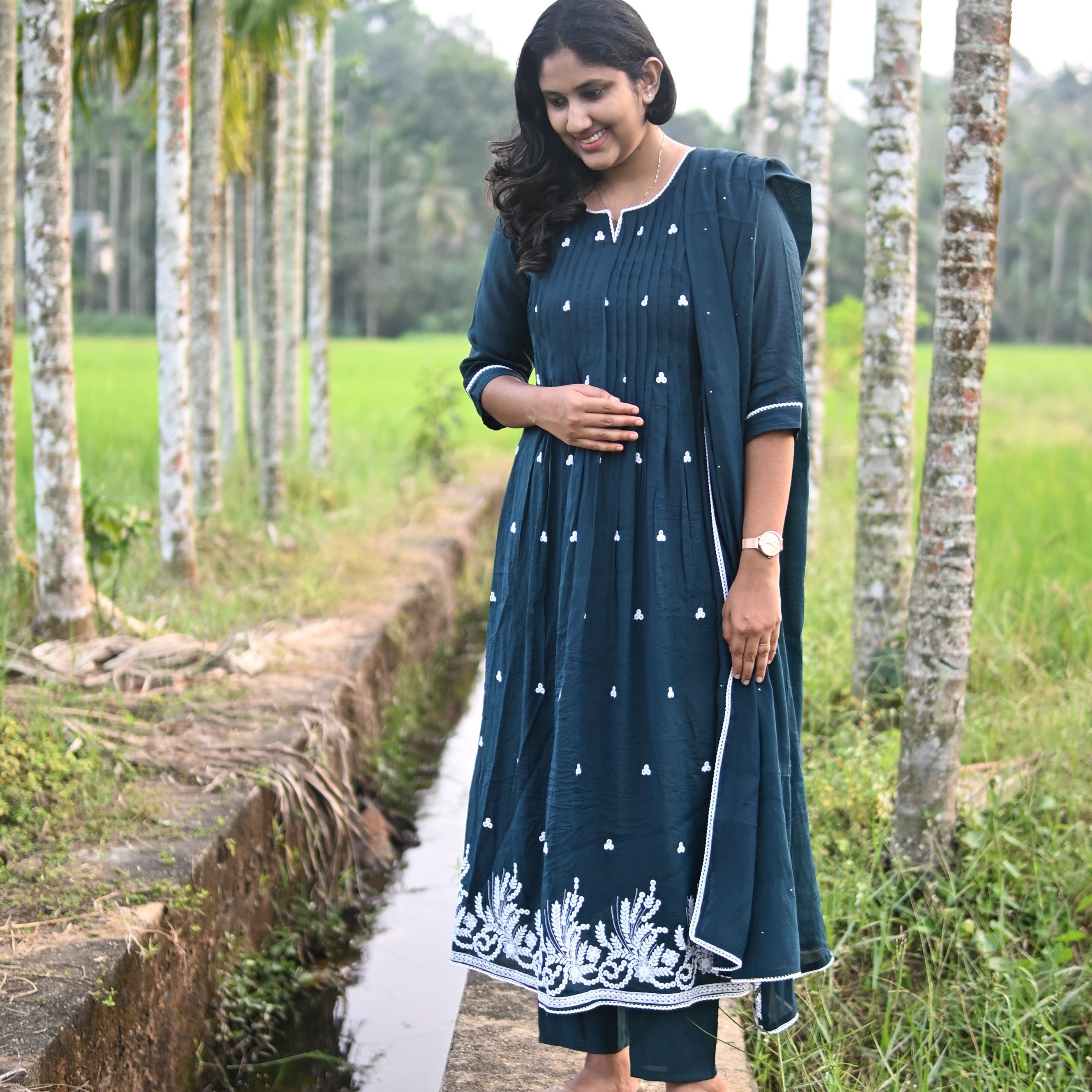 Mul chanderi 3-Piece Kurti Set