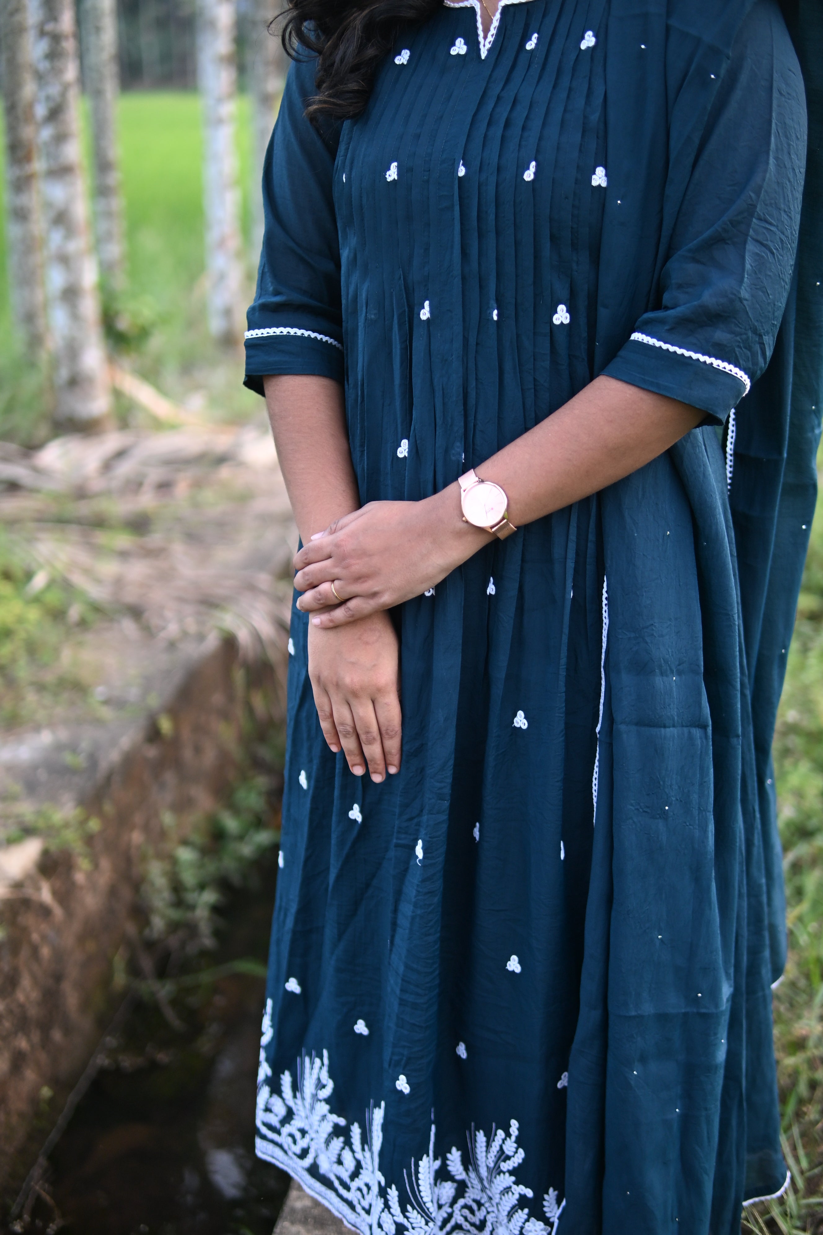 Mul chanderi 3-Piece Kurti Set