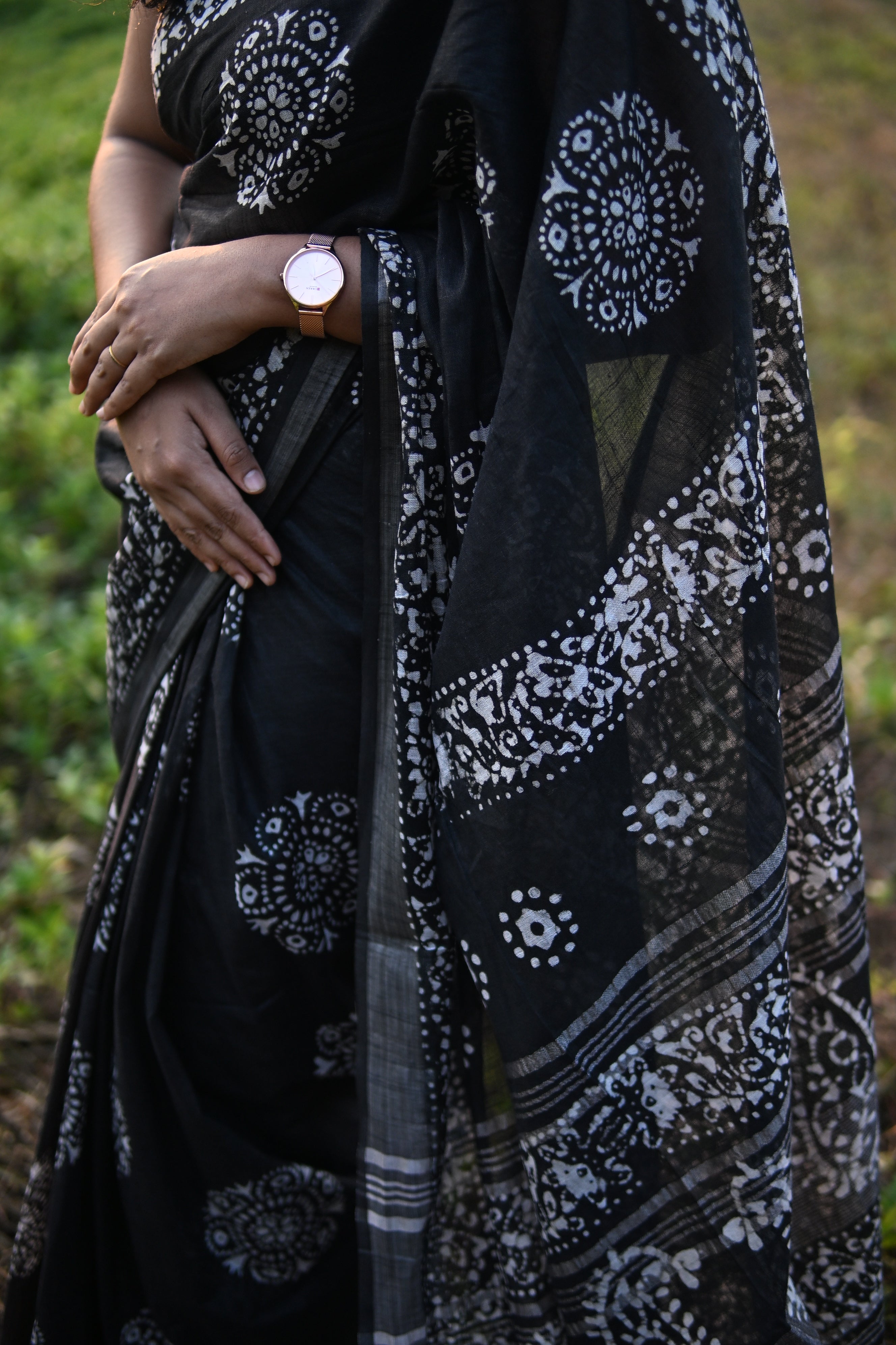 Black Linen Batik Saree.