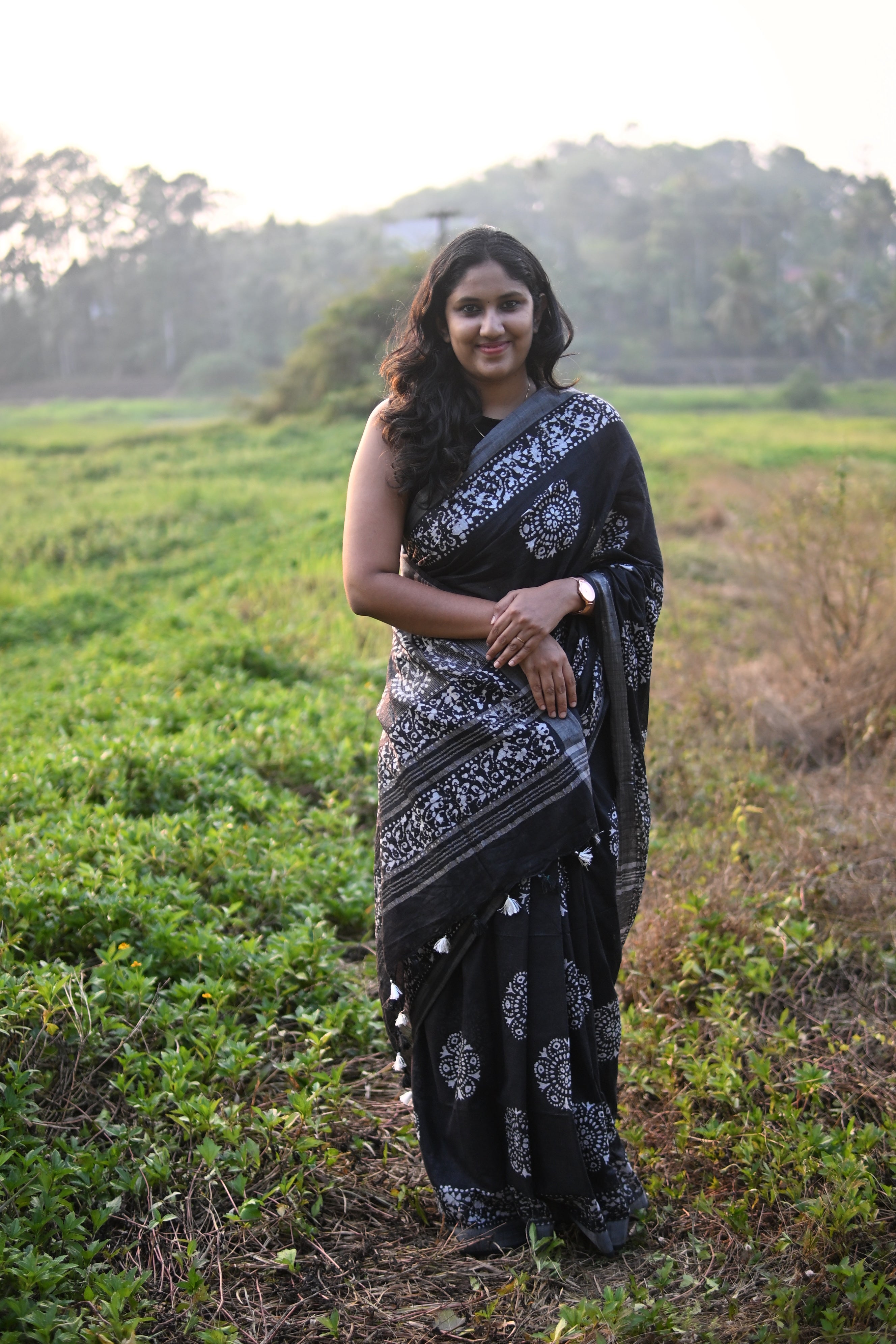 Black Linen Batik Saree.
