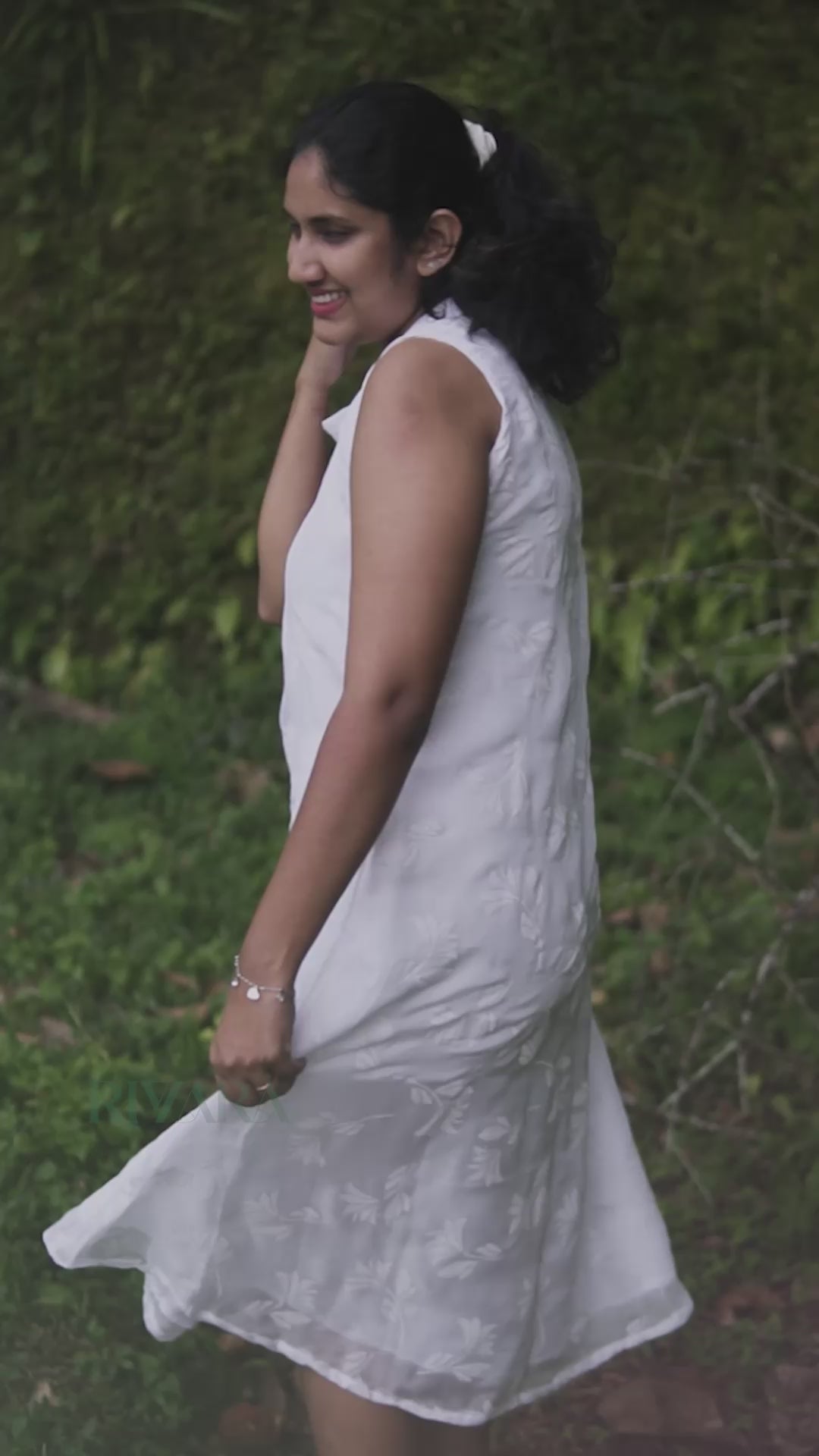 Shimmering White A-Line Dress with Shirt Pattern.